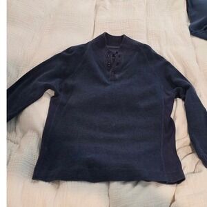 Tommy Bahama Mens Navy Blue 100% Cotton Button Neck Pullover Sweater Size S
